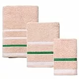 UNITED COLORS OF BENETTON. - Juego de Toalla Tocador + Toalla Manos + Toalla Baño de 450GSM 100% Algodón en beige a rayas