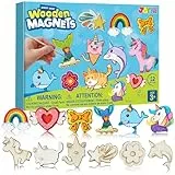 JOYIN Juego de imanes de madera de fantasía de 12 piezas, juego de manualidades para niños de 3 a 12 años, juego de pintura con imanes de madera para pintar, regalos de cumpleaños