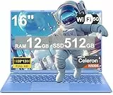 Ordenador Portátil 16 Pulgadas Celeron N5095 Up to 2.9Ghz, Portátil Win 11 con 5G WiFi 12+512GB SSD Expansión 1TB, BT 4.2 Mini Puerto Multimedia Portatiles Ventilador Refrigeración 1920*1200-Azul