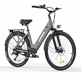 Milecity1 26' Bicicleta Eléctrica para Adultos, Bici Electrica De 7 Velocidades con Batería Extraíble De 36V 13Ah, 25 Km/H Y Alcance De 80-100Km E Bike para Viajeros Urbanos, Resistente Al Agua Ip65
