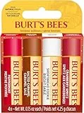 Burt's Bees Set de regalo de| Set de bálsamo labial hidratante con cera de abejas y vitamina E, 100 % de origen natural, Mantecado, Arándanos, Caramelo salado y Menta, 4 x 4,25 g