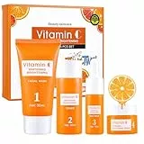 Set de Cuidado de la Piel con Vitamina C, 4 Piezas Kit Skincare Facial Vitamina C, Set Regalo Cuidado de la Piel Mujer,con Leche Limpiadora Facial Tónico Suero y Crema