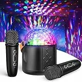 Karaoke 2 Microfonos Inalambricos,Karaoke Profesional Microfono Inalambrico con Luces LED Discoteca Microfono Karaoke Adultos Infantil Juguetes Regalo Niño Karaoke Portatil para Fiestas en Casa(Negro)
