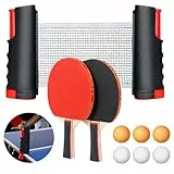 Flintronic Sets de Ping Pong, Juego de Raquetas de Tenis de Mesa Professionales, 2 Raquetas de Ping Pong, 6 Bolas, 1 Red Retráctil, 1 Bolsa de Almacenamiento, para Exterior y Hogar(Rojo)
