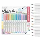 Sharpie S-Note subrayadores pastel, Resaltadores para subrayar, escribir, dibujar y mucho más, Punta biselada, colores pasteles surtidos, 12 rotuladores, material escolar ideal