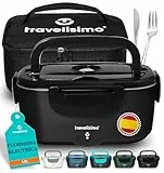TRAVELISIMO Fiambrera Electrica 80W Taper Electrico para Comida 1,5L Fiambrera Termica 3 en 1 12V/24V/220V - Lonchera Termica Para Coche y Camión, Marmita Electrica en Acero Inoxidable