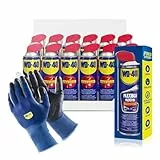 WD-40 Producto Multi-Uso- Spray 500ml con cánula Doble Acción - Pack 12 Unidades + una muestra gratuita de WD40 Multi-uso Flexible 400ml + Guantes Originales de WD-40
