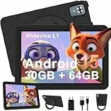 DMOAO Tablet para 10 Pulgadas Android 15 con 5G WiFi 6, 30GB RAM, 8-Core Control Parental, 64GB ROM(1TB), 8MP+5MP, 6000 mAh, Protective Antichoque EVA Protectora + Soporte Giratorio 360°, Negro