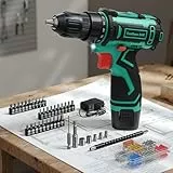 VIWKO 12V Destornillador Electrico, Taladro Atornillador Batería Max 25NM, 98 Accesorios Atornillador Electrico, 25+1 Par, LED Luz, Baterías 2000mAh, Portabrocas 10mm, para Reparación y DIY Green