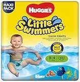 HUGGIES Little Swimmers Pañales Bañadores para Bebé Talla 3-4, Barreras Anti-Escapes para Una Máxima Protección en el Agua, 20 Pañales Desechables