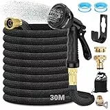 Manguera Jardin Extensible,Mangeras Jardineria Flexible 30 Metros,Manguera Extensible con Conectores 3/4' y 1/2', Mangeras Flexible con 8 Funciones de Riego,Para Jardineria,Césped,Limpieza de Coches
