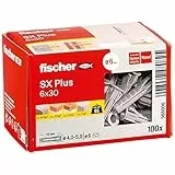 fischer 568006 - Taco de expansión SX Plus 6 x 30, caja con 100 anclajes de nylon, anclajes para una sujeción óptima al fijar en hormigón, ladrillo macizo, ladrillo (Caja 100 unidades)