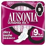 Ausonia Compresas Ultrafina Día & Noche Con Alas, 9 unidades, Para Un Flujo Muy Abundante, Hasta 9 Horas De Protección