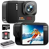 4K 60FPS Cámara Deportiva - 48MP WiFi Cámara Acuática con Tarjeta 64G, Zoom 8X, 170° EIS, Subacuática 15M, con Control Remoto, 2 * 1350mAh Baterías