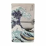 Grupo Erik Cuaderno de viaje Hokusai Ola de Kanagawa - Cuaderno de notas - Cuaderno cuero sintético 19,6x12cm | Diario personal - Bloc notas - Papelería bonita