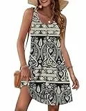 MOLERANI Vestido de Verano para Mujer Cuello Redondo Vestido sin Mangas Vestido Casual Suelto con Bolsillos Flor de anacardo Negro XL