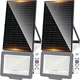 Aigostar - Foco solar exterior con mando a distancia,200W,gran panel solar y batería de gran capacidad 15000mAH.Luz solar LED,cable 2m, 6500K,para interior y jardín,patios,garajes o piscinas,2 piezas