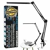 PRIME ESSENTIALS® Lampara Escritorio I Flexo LED | 110Cm 5 Modos de Color 12W | Función de Memoria I 11 Niveles de Brillo 1300 LM | Para Oficina Estudiar Salon | Candeeiro de Mesa I Color Negro.