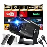 [App Integrada] 2025 Upgraded Proyector Portátil 1920x1080P 4K Supote Videoproyector Dual Control TV WiFi 6 BT5.2 180° Rotation HDMI/TV Stick/USB/PS5/Laptop, con Cable HDMI y Ratón Negro