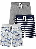 Simple Joys by Carter's Multi-Pack Knit Shorts Pantalones Cortos, Azul Marino Rayas/Gris/Gris Claro Mezcla Tiburones, 6-9 Meses 3 para Bebés
