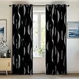 Deconovo Cortinas Opacas Diseño Líneas Onduladas Plateadas para habitación con Ojales 2 Piezas 140 x 175 cm Negro