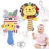 WolinTek 2 Piezas Juguete de Sonajero Muñeca de Peluche,Sonajeros Suave para bebé,Peluches Suaves de Bebe Sentido Animales Felpa Juguete para 3 6 9 12 Meses Infantil (león,Jirafa)