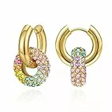 YeGieonr Pendientes de oro para mujer, acero inoxidable, geométricos, perlas Huggie con circonita brillante, regalo de bisutería hipoalergénica para mujeres y niñas, Acero inoxidable, Circonia cúbica