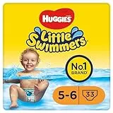 Huggies Little Swimmers Pañales Bañadores para Bebé Talla (5-6), Barreras Anti-Escapes para Una Máxima Protección en el Agua, 33 Pañales Desechables