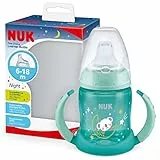 NUK First Choice Learner Bottle Night vaso aprendizaje bebe | 150 ml | Brilla en la oscuridad | Asas de fácil agarre y boquilla blanda | A prueba de fugas | 6-18M| Anticólicos | Sin BPA | Verde