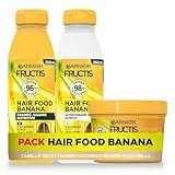 Garnier Fructis Hair Food Pack Banana Nutritiva con Champú, Acondicionador y Mascarilla. Limpia, Desenreda y Nutre, Para Cabello Seco, Fórmula Vegana, Sin Siliconas