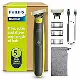 Philips OneBlade 360 Auténtico Recortadora y afeitadora eléctrica para barba, 2 cuchillas 360, 3 peines para barba incipiente (1,3,5 mm), QP2724/31