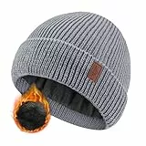 JFAN Gorro Hombres y Mujeres Invierno Gorro Docker de Punto Forro Polar Slouch Beanie de Lana Gorro de Invierno con Tapa de Calavera Enrollable Unisex,Gris