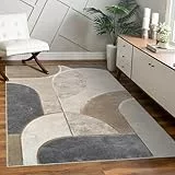 Paco Home Alfombra Sala De Estar Dormitorio Pelo Corto Patrón Geométrico Arco Abstracto Óptica 3D Decoración Moderna Gris Beige, tamaño:80x150 cm