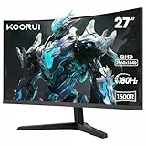 KOORUI 27E6QCA Monitor Curvo Gaming QHD 27 Pulgadas, 1500R, 2560x1440, 180Hz, 1ms, 4000:1, Adaptive Sync, 10Bits, 2xHDMI2.0, DP1.4, Inclinación, Eye Care, VESA