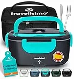 TRAVELISIMO Fiambrera Electrica 80W Taper Electrico para Comida 1,5L Fiambrera Termica 3 en 1 12V/24V/220V - Lonchera Termica Para Coche y Camión, Marmita Electrica en Acero Inoxidable