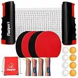 Sets de Ping Pong Portátil con 4 Raquetas, Red Retráctil, 8 Palas y 1 Bolsa de Transporte, Tenis de Mesa Set para Interior Exterior Niños Adultos