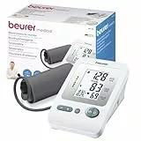 Beurer BM 26 Tensiómetro de brazo con manguito para circunferencias de brazo de 22-35 cm, indicador de riesgo, detección de arritmias, mensaje en caso de errores de aplicación