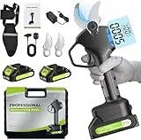 40mm Tijeras de Podar Electricas con Hoja SK5, Tijeras Eléctricas Profesionales para Podar con 2 Baterías de 21 V/2000 mAh, Pantalla Digital, Cable Alargado, para Jardinería