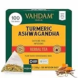 VAHDAM, Turmeric Ashwagandha Tisana (100 Piramidales Bolsitas De Té) Libre De Cafeína | Cúrcuma Y Especias Frescas, 100% Pura Y Natural | Caliente, Frío O Como Kombucha