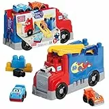 MEGA BLOCKS First Builders Conjunto de construcción de bloques Camión de carreras y construcción, incluye 19 piezas, 2 coches de carreras y almacenamiento, rojo, para niños y niñas pequeños, JFR29