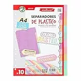 Starplast Pack 10 Separadores Pastel - Para Carpeta o Archivador 2-4 Anillas, Organizadores, Polipropileno, Índice, Multitaladro, Clasificador, uso Escolar o de Oficina.
