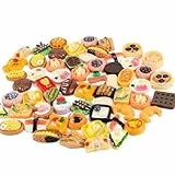 100 Piezas Miniaturas de Comida en Resina, Accesorios para Casa de Muñecas, Juego de Alimentos, Pizza Pastel Pan para Cocina de Juguete, Juguetes Educativos para Niños y Adultos，Estilo Aleatorio