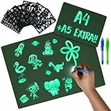 Pizarra Mágica con Luz A4 y A5, 6 Plantillas, 2 Bolis Espía - BONNYCO | Juguetes para Niños y Niñas 3 4 5 6 7 8 9 10 11 Años | Pizarra Luminosa, Regalos para Niños Originales Cumpleaños, Navidad