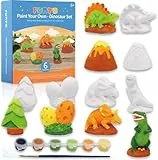 Funto Kit de pintura de dinosaurios, 13 piezas de arte y manualidades para niños, juguetes de bricolaje, regalo para niños y niñas a partir de 3 años, con 6 figuras, 6 macetas de pintura, 1 pincel