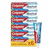 Colgate Max Fresh Pasta de Dientes con Flúor y Cristales Refrescantes, Pack 6 Uds x 75ml, Tecnología FX para una Sensación de Frescor que Dura 10 Veces Más, Ayuda a Combatir la Caries
