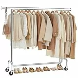 SONGMICS Burro Ropa con Ruedas, Perchero Burro Extensible con Carga Pesada, Capacidad de Carga de 130 kg, 45 x (110-150) x 162,9 cm, Fácil de Montar, Portátil, Plata HSR11S