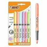 BIC Highlighter Grip Pastel Marcadores de Punta Biselada Regulable - Colores surtidos, Pack de 6 subrayadores pastel, Óptimo para Material Escolar y de Oficina