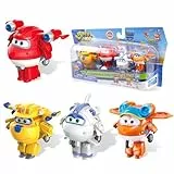 Super Wings 2” trasformabile giocattolo 4 Pack, Supercharged Jett, Donnie, Astra, Sunny, Aereo Giocattoli Veicolo Mini Figure, Giocattoli Transformer per Bambini e Bambine di 3 4 5 6 7 8 Anni