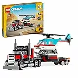 LEGO Creator 3 en 1 Camión Plataforma con Helicóptero Convertible en Vehículos de Juguete: Avión de Hélices, Bólido y Coche SUV, Regalo para Niños y Niñas de 7 Años o Más 31146