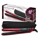 Remington Plancha Pelo 150-235 °C, revestimiento cerámica doble con proteínas de seda para un cabello suave y brillante Silk apagado automático, función de memoria, hasta 240 °C plancha S960